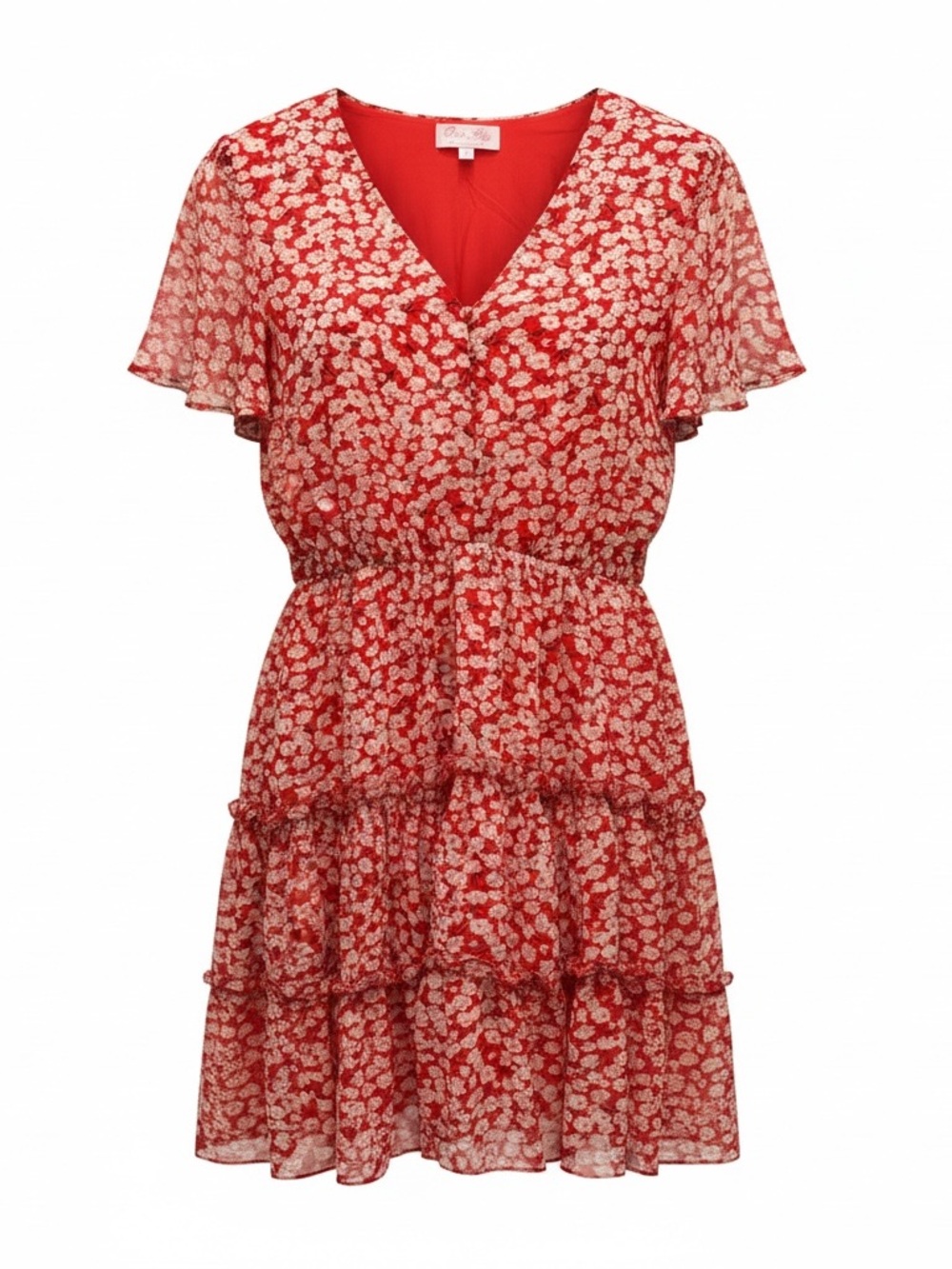 Pink Lily Red Floral Ruffle Tiered Mini Dress